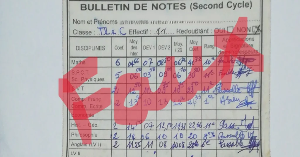 Exemple de faux document - Procédure Campus France